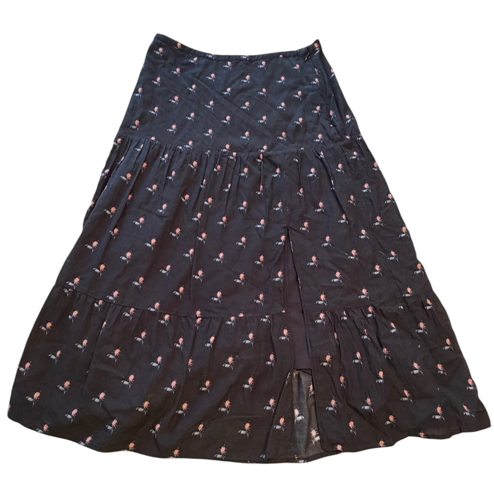 Paige Bestia Midi Skirt Black Blooming Dahlia Rose Bud Floral Cottage Medium - Picture 5 of 8